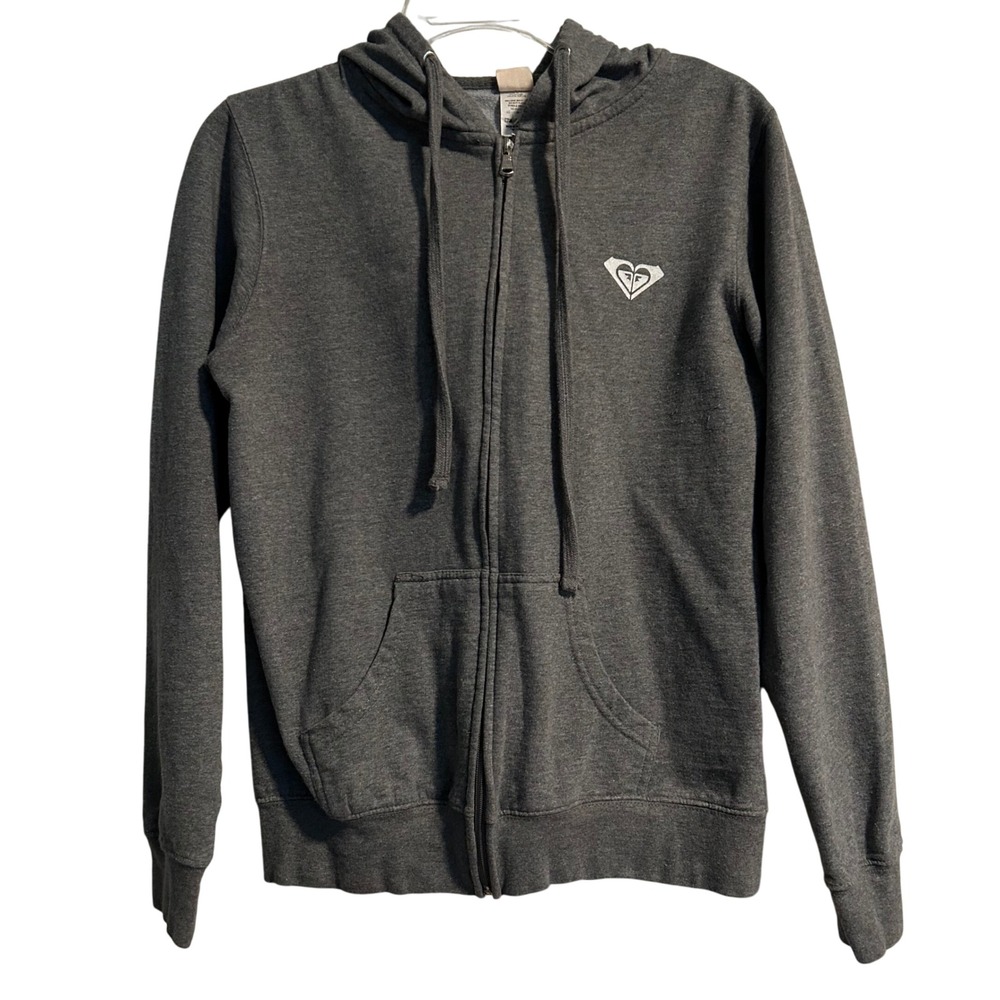 Roxy Full Zip Women's Hoodie Small‎ Gray Floral Graphic Activewear Sweatshirt